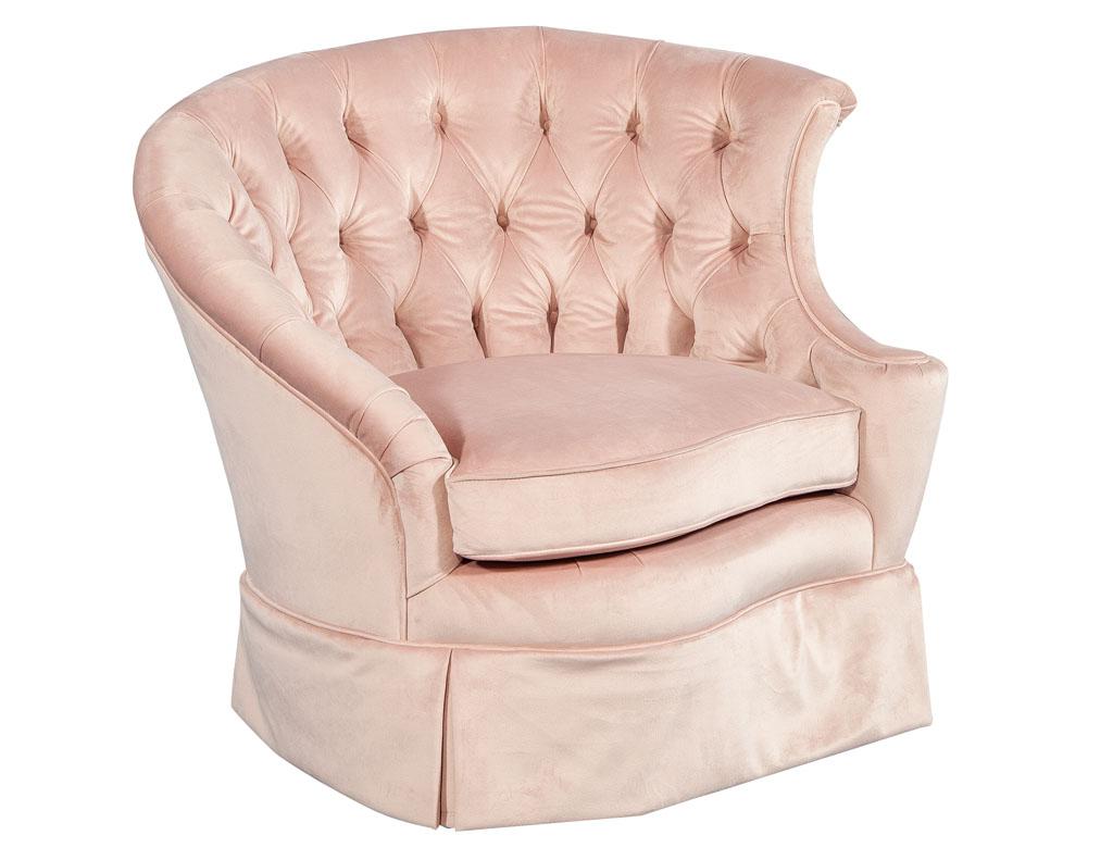 Paar Vintage Boudoir Rose Samt Lounge Stühle (amerikanisch)