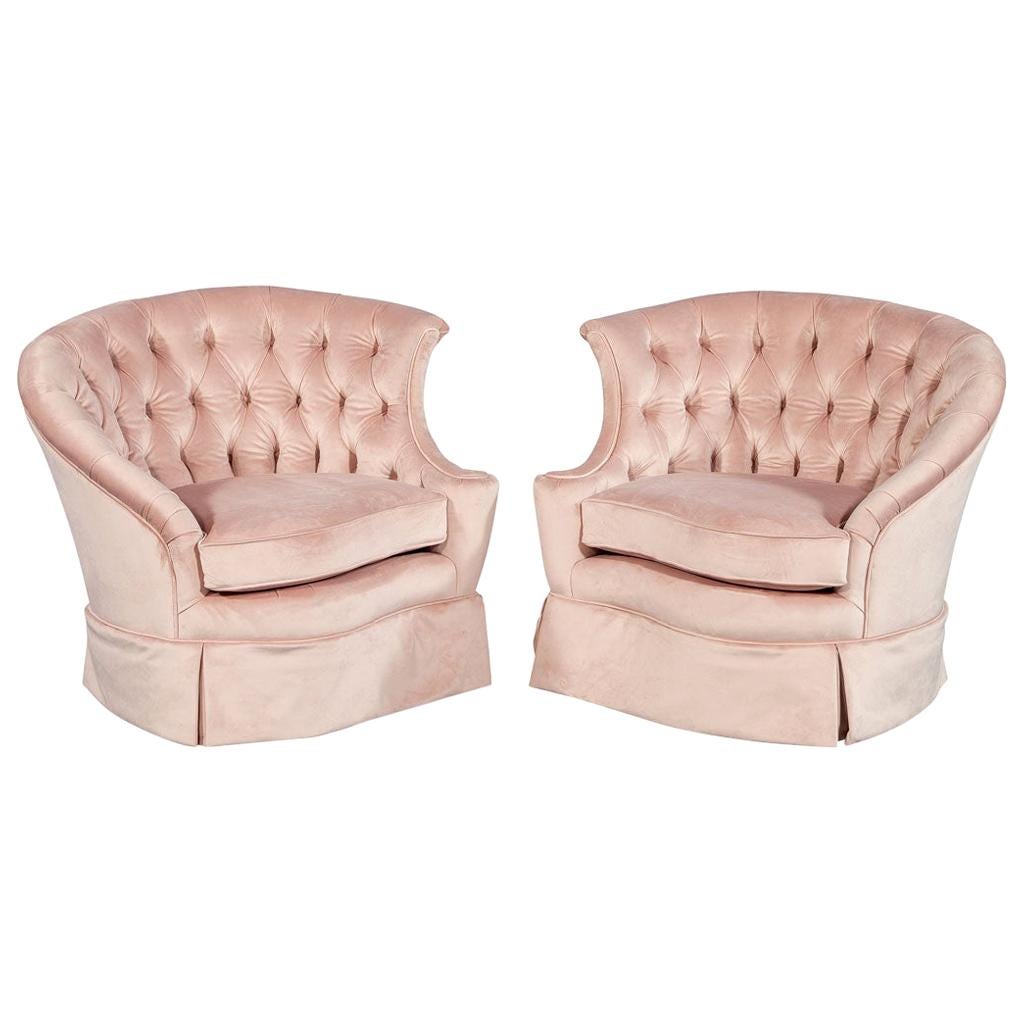Pair of Vintage Boudoir Rose Velvet Lounge Chairs