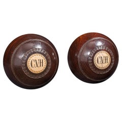 Pair of Used Bowling Woods, Scottish, Hardwood, Lawn Bowls Ball, T. Taylor