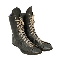 Pair of Vintage Boxing Boots in Black Leather