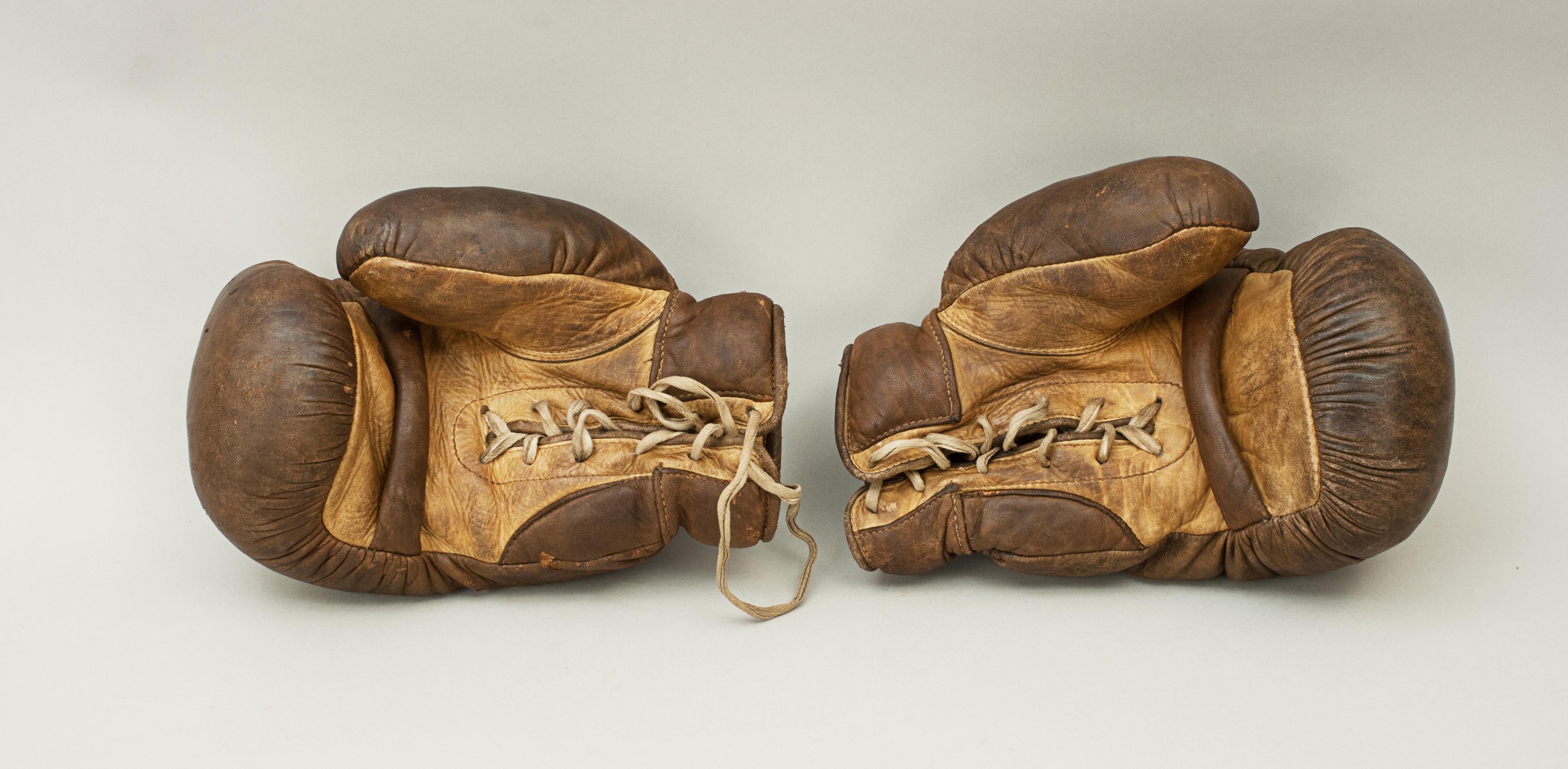 British Pair of Vintage Boxing Gloves in Leather