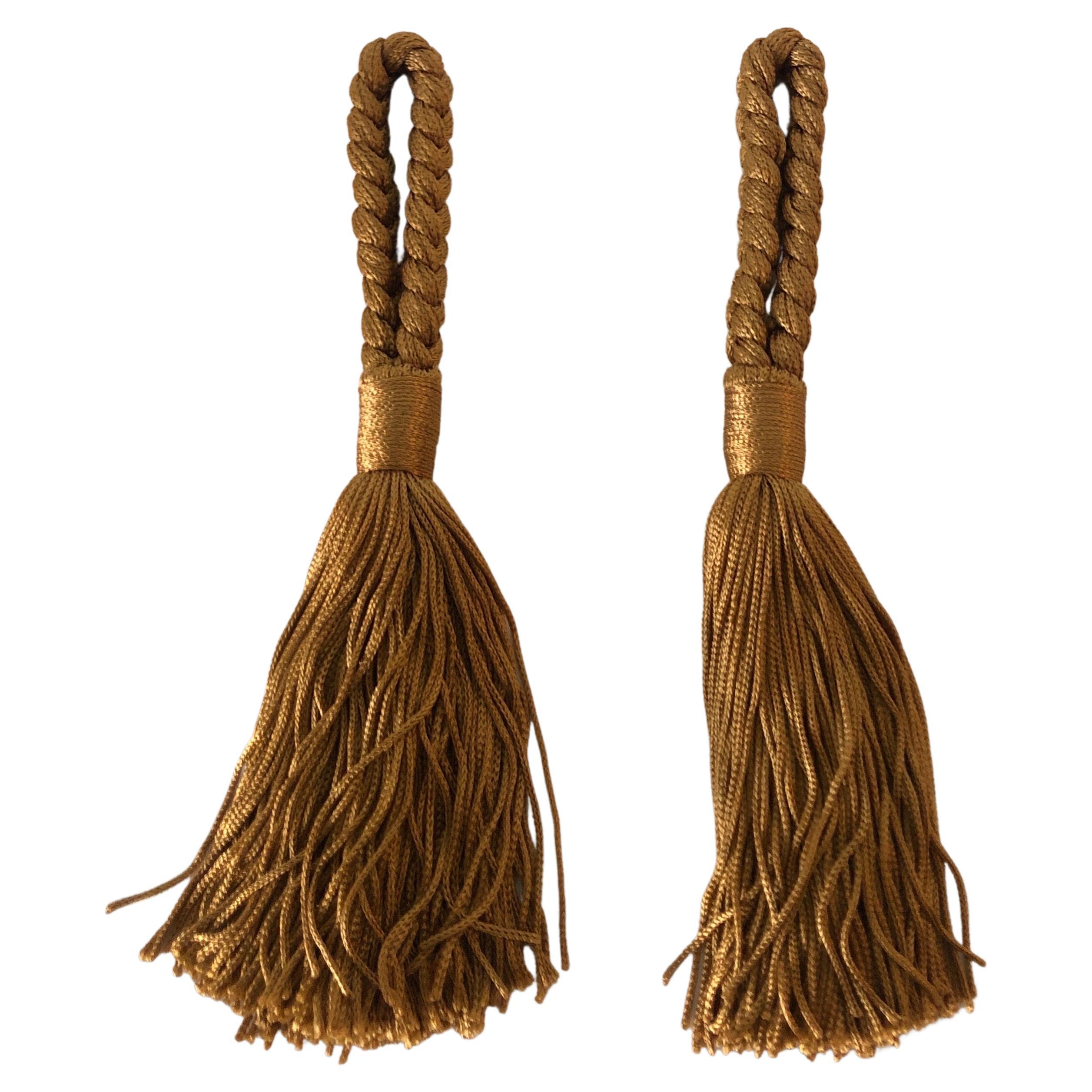 Pair of Vintage Decorative Gold Tassels with Rope For Sale at 1stDibs