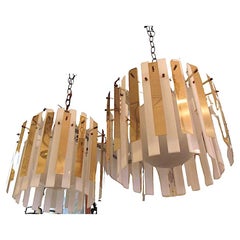 Pair of Vintage Brass & Acrylic Ribbon Pendants