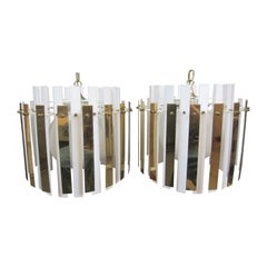 Pair of Vintage Brass & Acrylic Ribbon Pendants