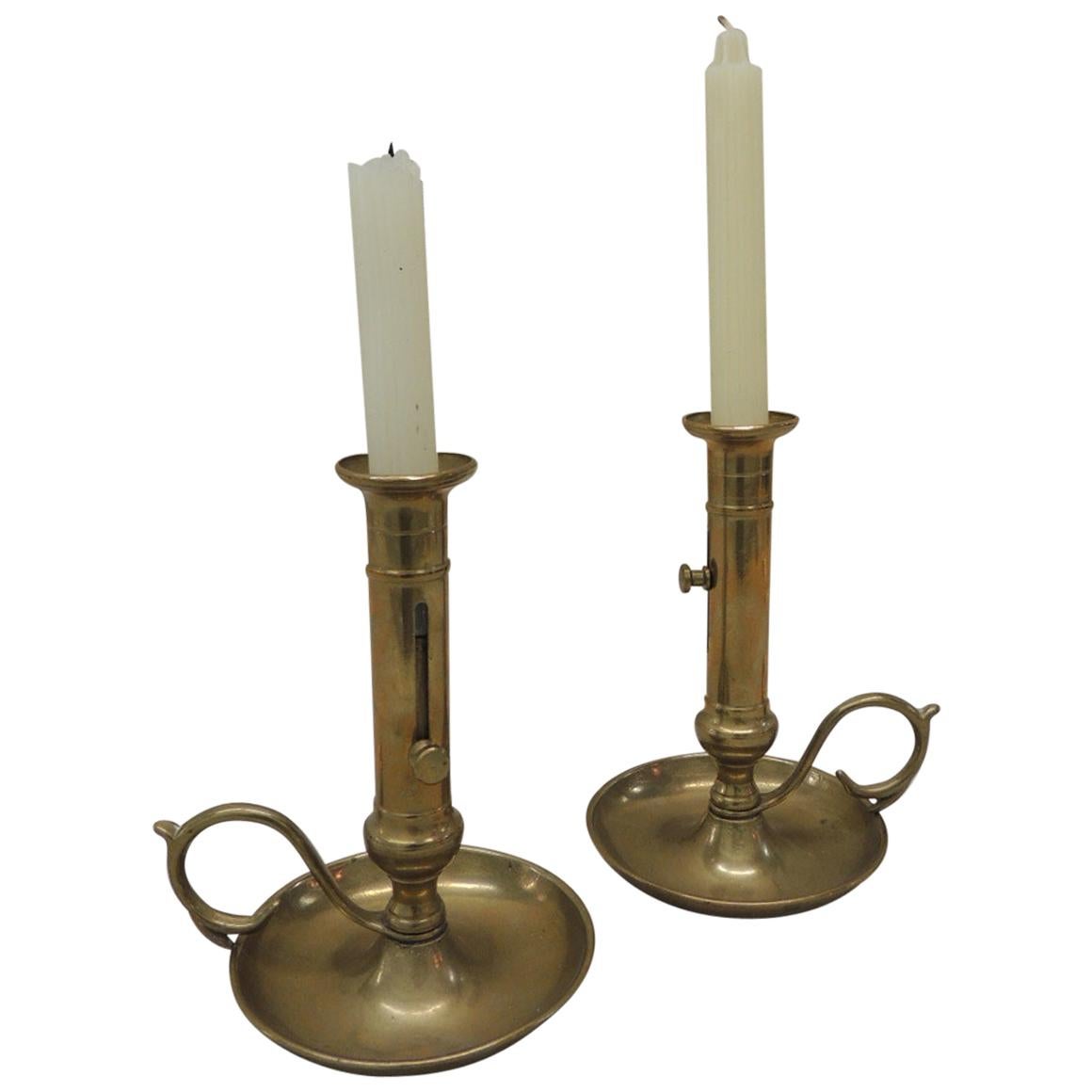 Pair of Vintage Brass Adjustable Push Up Candlesticks at 1stDibs