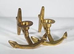 Pair of Vintage Brass Anchor Candlesticks