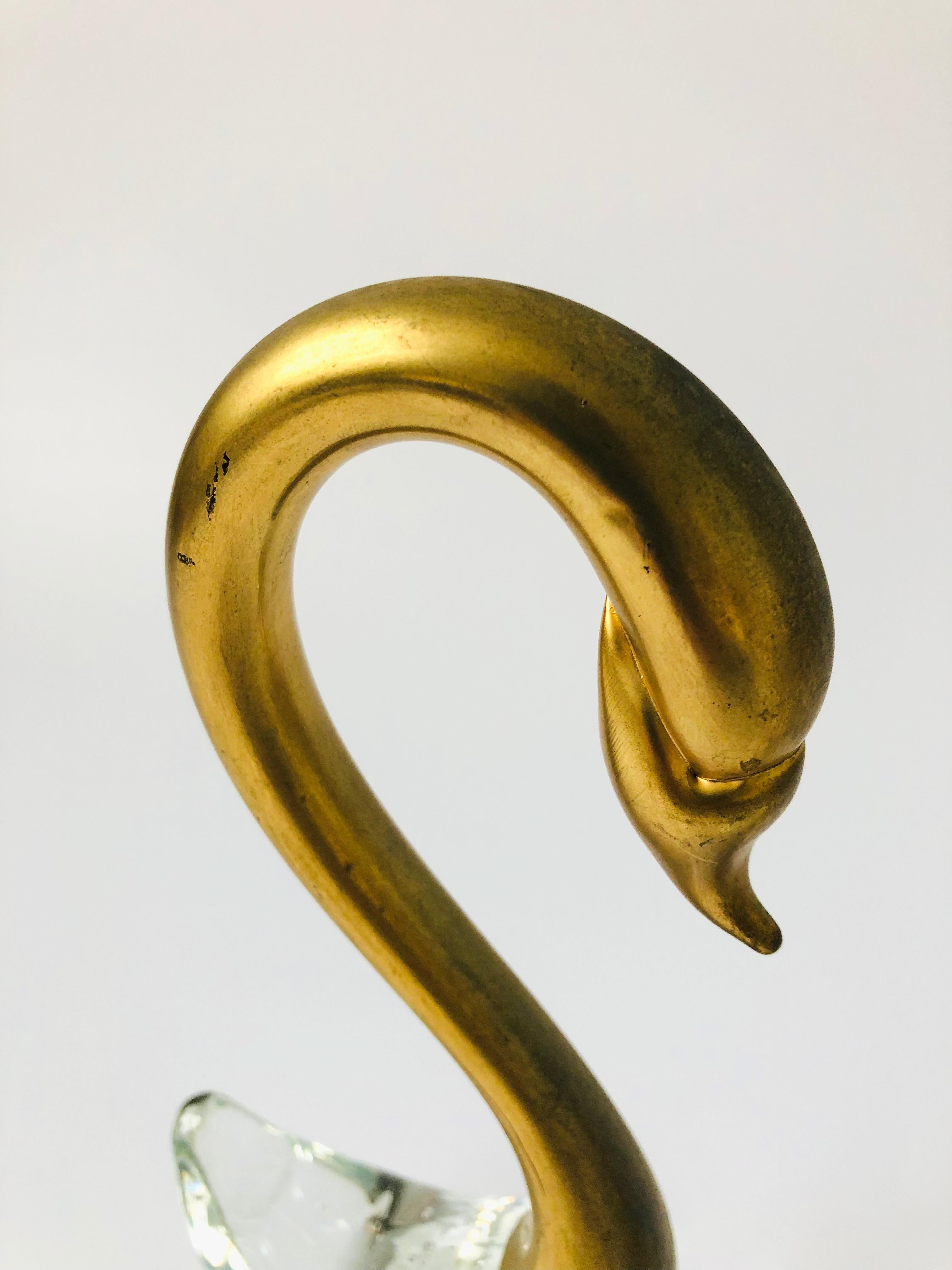 Art Nouveau Pair of Vintage Brass and Art Glass Swans