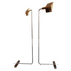 Pair of Vintage Brass and Chrome Adjustable Floor Lamps by Cedric Hartman