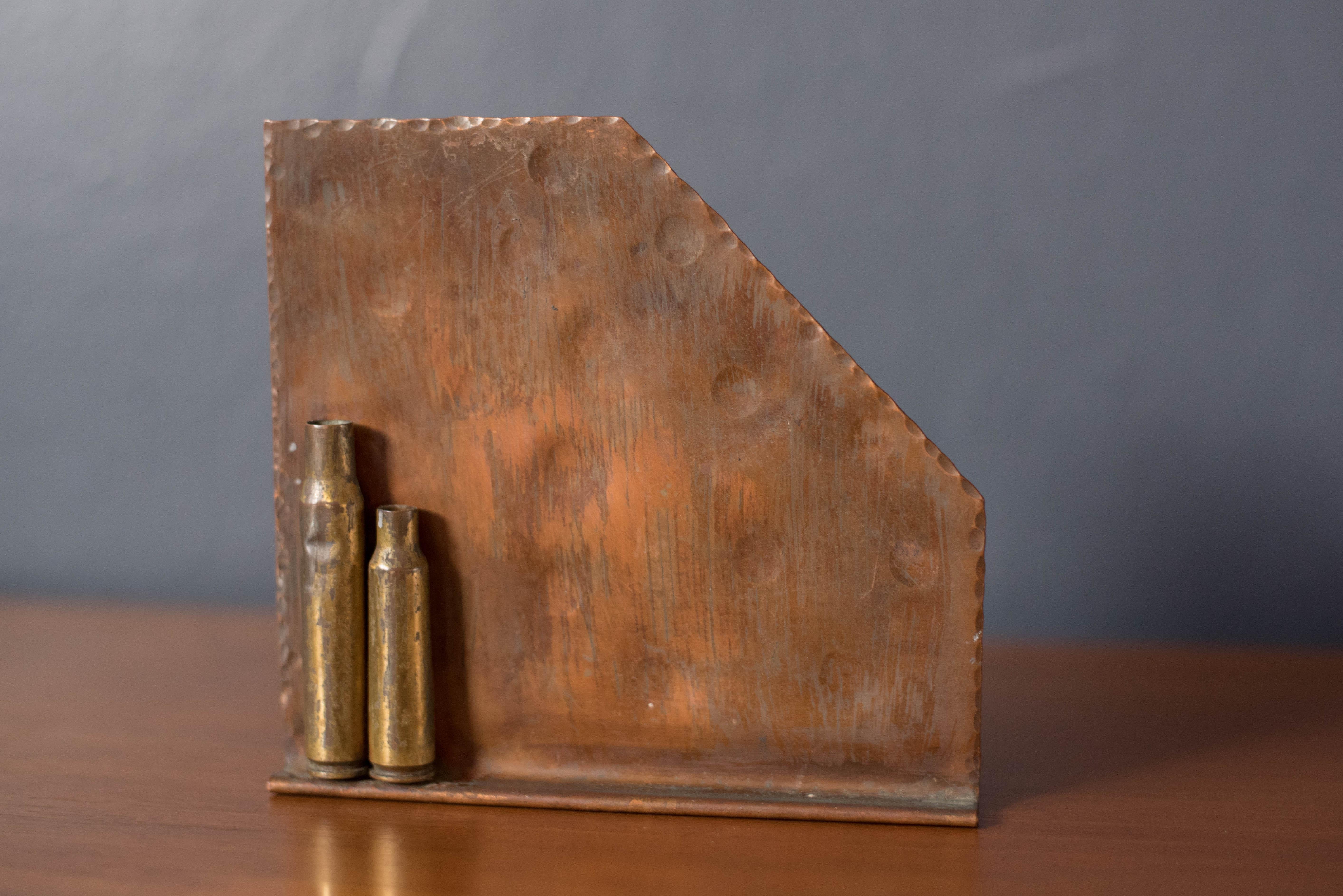 Mid-Century Modern Pair of Vintage Brass and Copper Trench Art Bookends For Sale