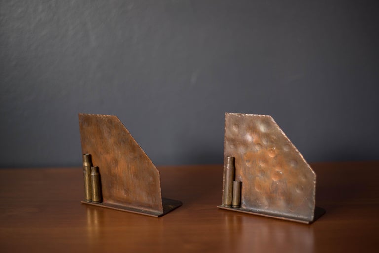 Pair of Vintage Brass and Copper Trench Art Bookends For Sale 1