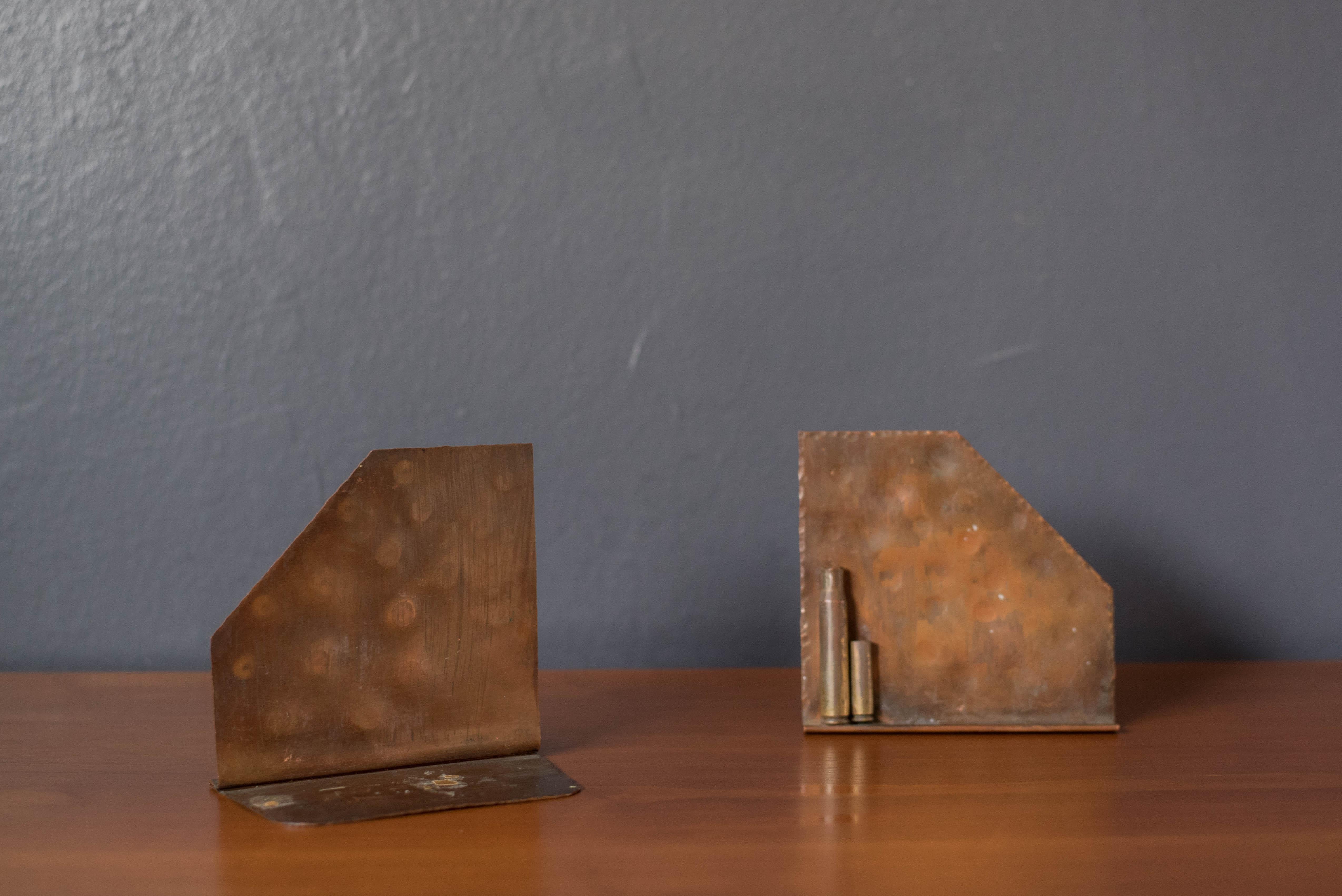 Pair of Vintage Brass and Copper Trench Art Bookends For Sale 2