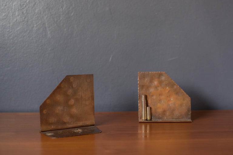 Pair of Vintage Brass and Copper Trench Art Bookends For Sale 3
