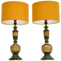 Pair of Vintage Brass and Enamel Table Lamps
