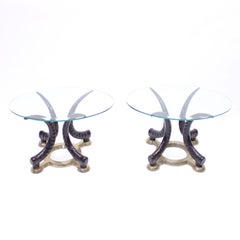Pair of Vintage Brass and Faux Tusks Side or Coffee Tables, Ca 1970s