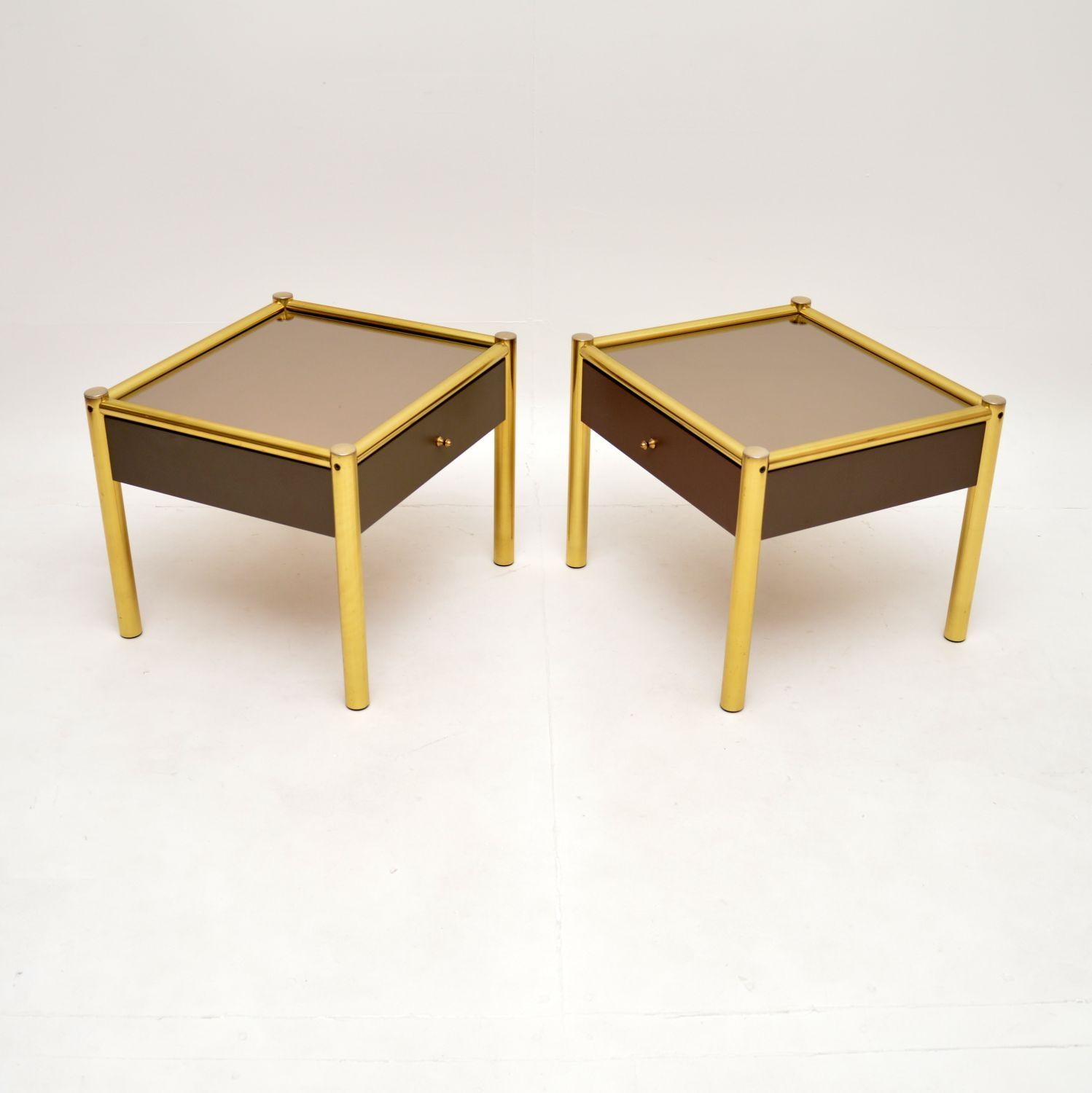 Mid-Century Modern Pair of Vintage Brass and Glass Side Tables For Sale