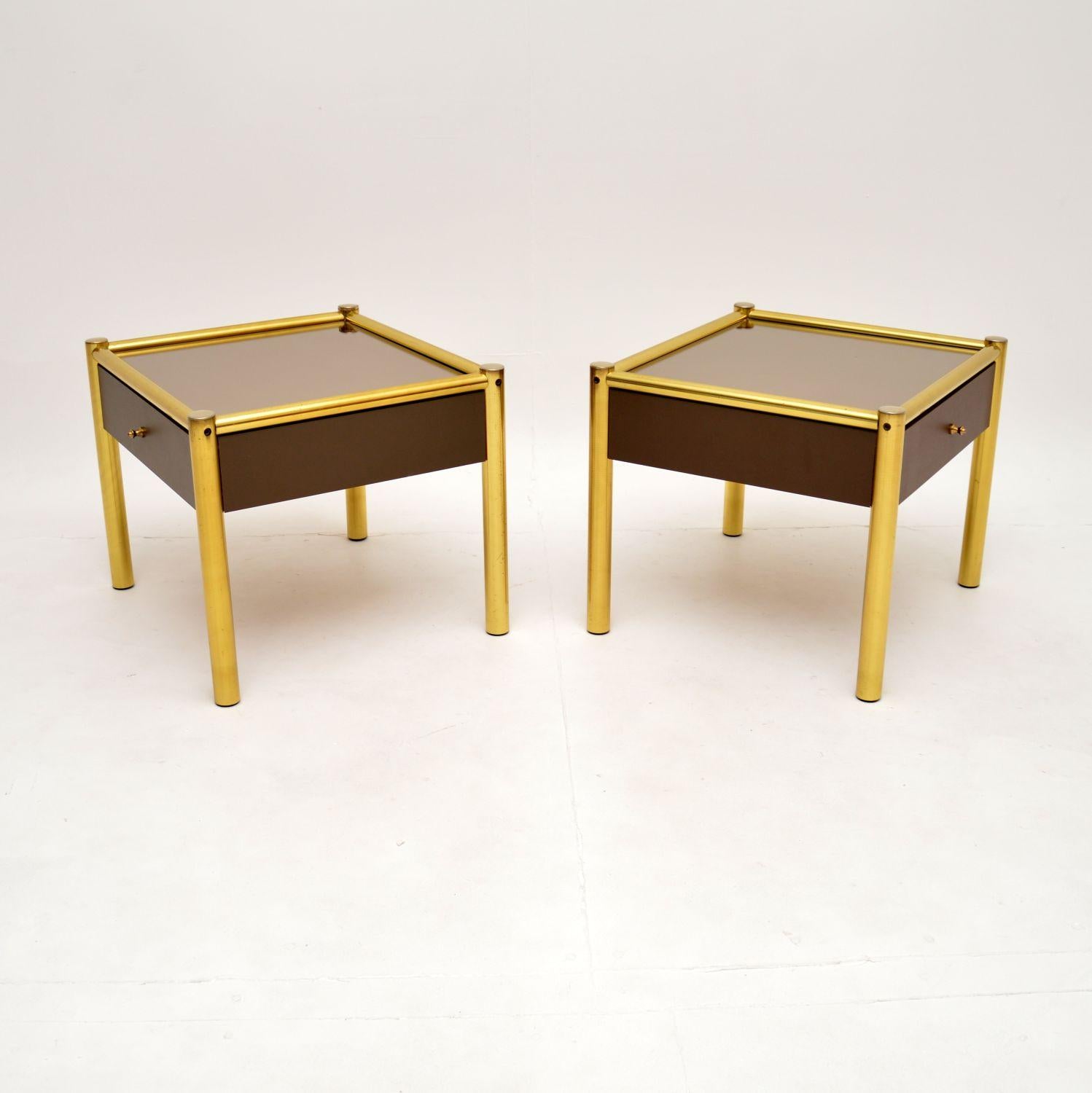 French Pair of Vintage Brass and Glass Side Tables For Sale