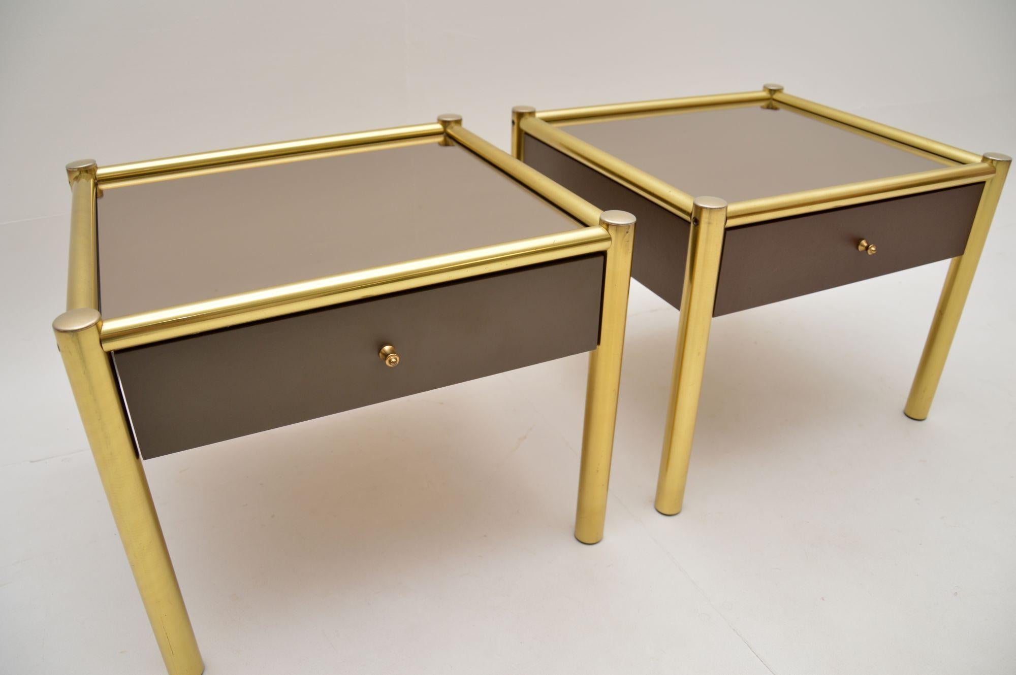 Pair of Vintage Brass and Glass Side Tables For Sale 1