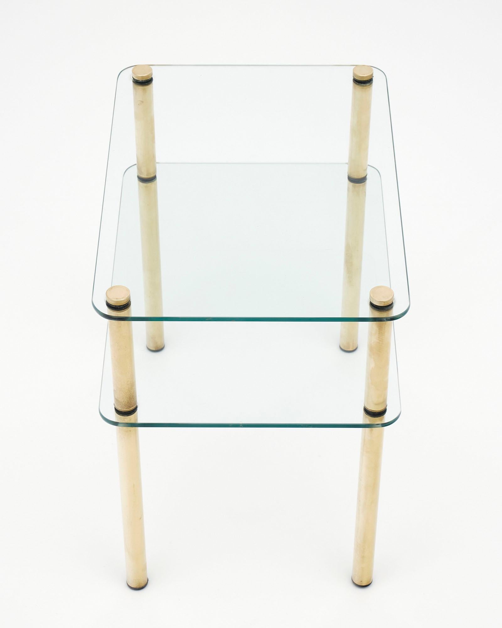 Pair of Vintage Brass and Glass Side Tables For Sale 2