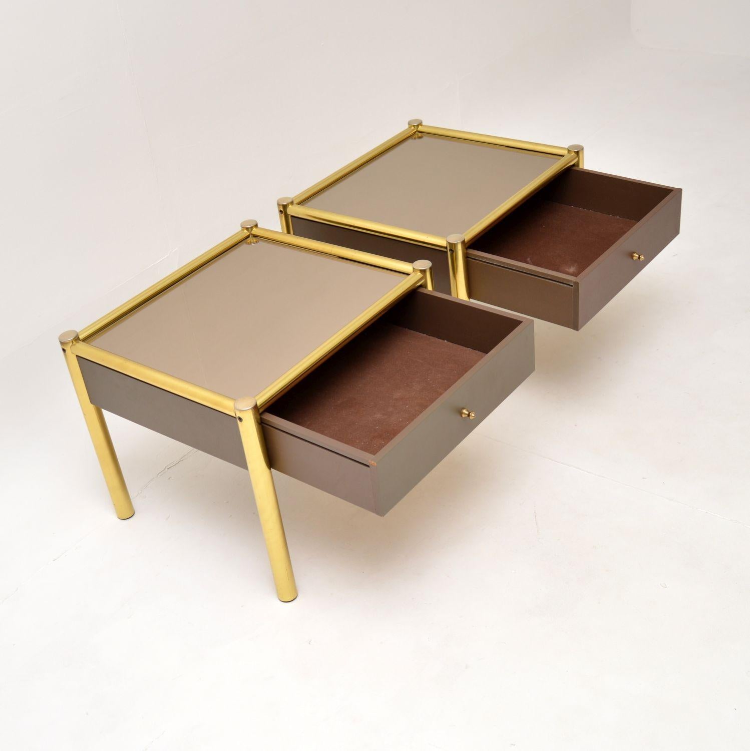 Pair of Vintage Brass and Glass Side Tables For Sale 3