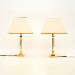 Pair of Vintage Brass and Glass Table Lamps