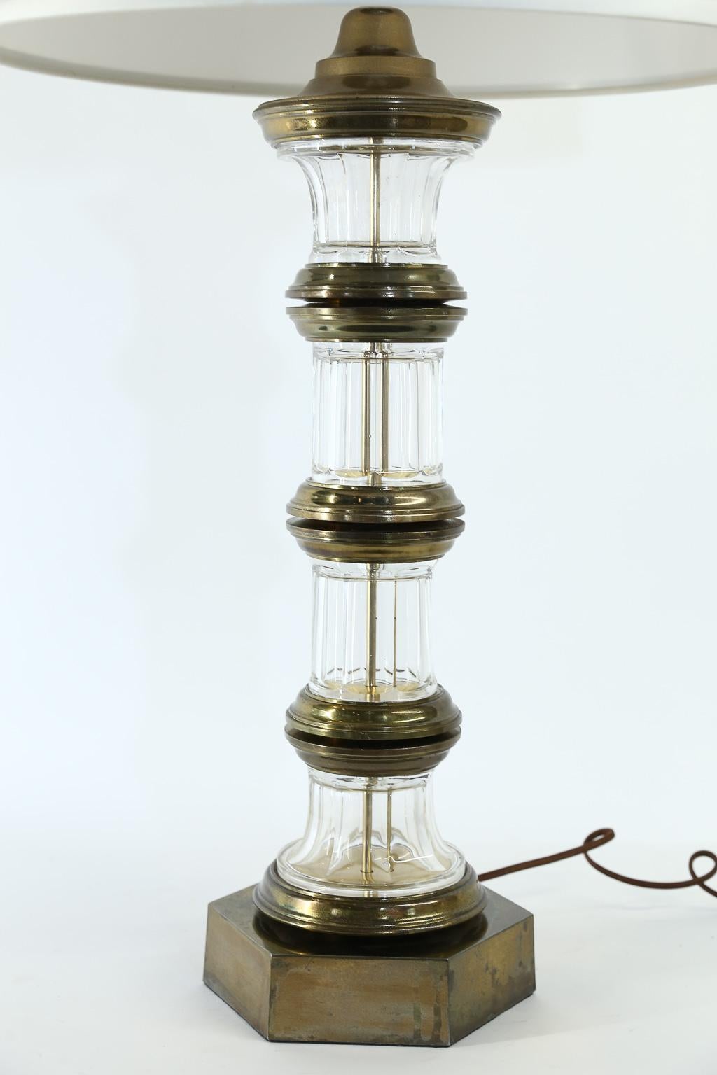American Pair of Vintage Brass and Glass Table Lamps
