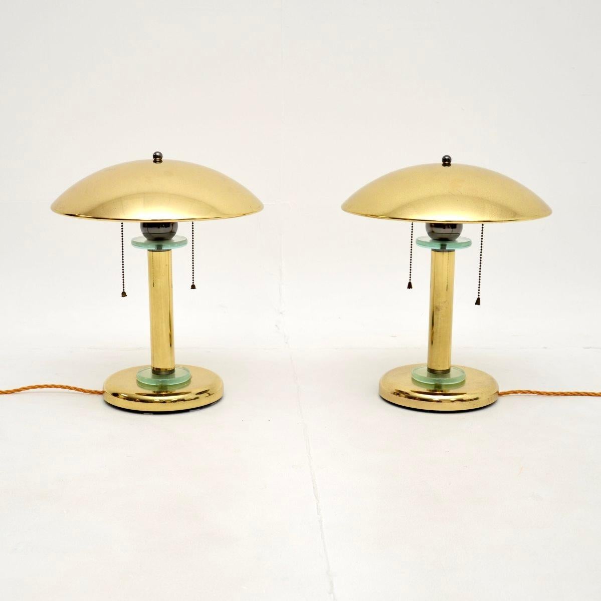Mid-Century Modern Pair of Vintage Brass and Glass Table Lamps For Sale