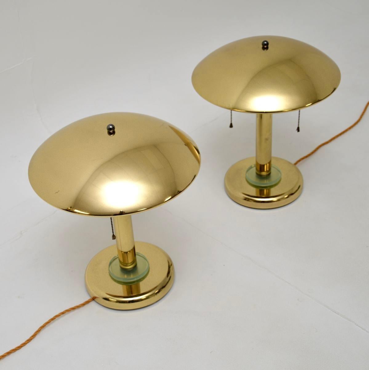 French Pair of Vintage Brass and Glass Table Lamps For Sale