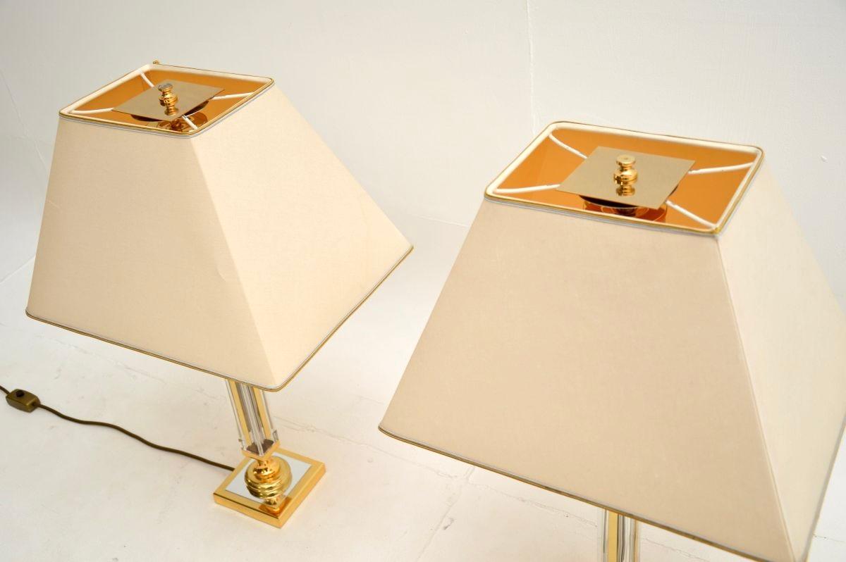 German Pair of Vintage Brass and Glass Table Lamps For Sale