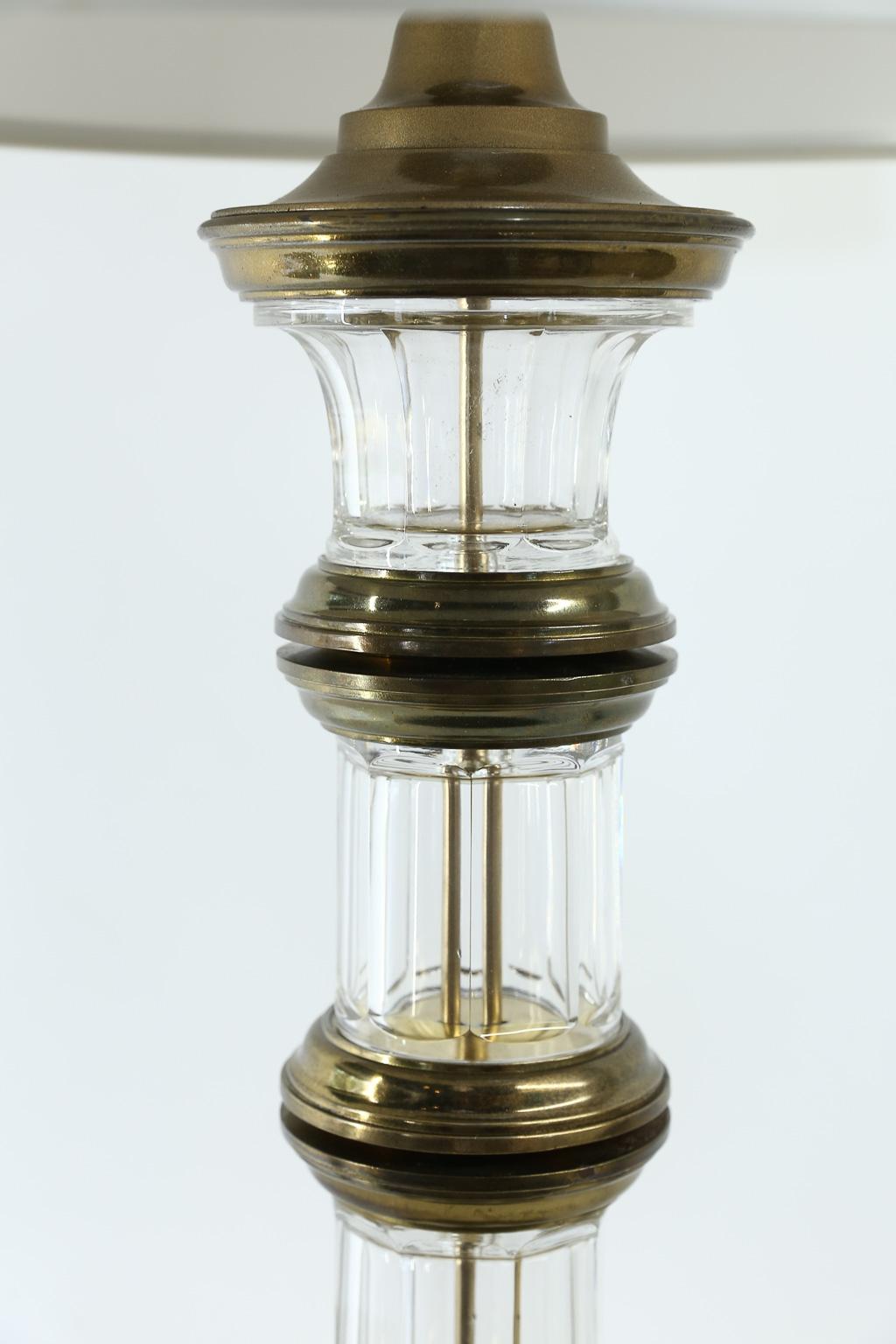 20th Century Pair of Vintage Brass and Glass Table Lamps