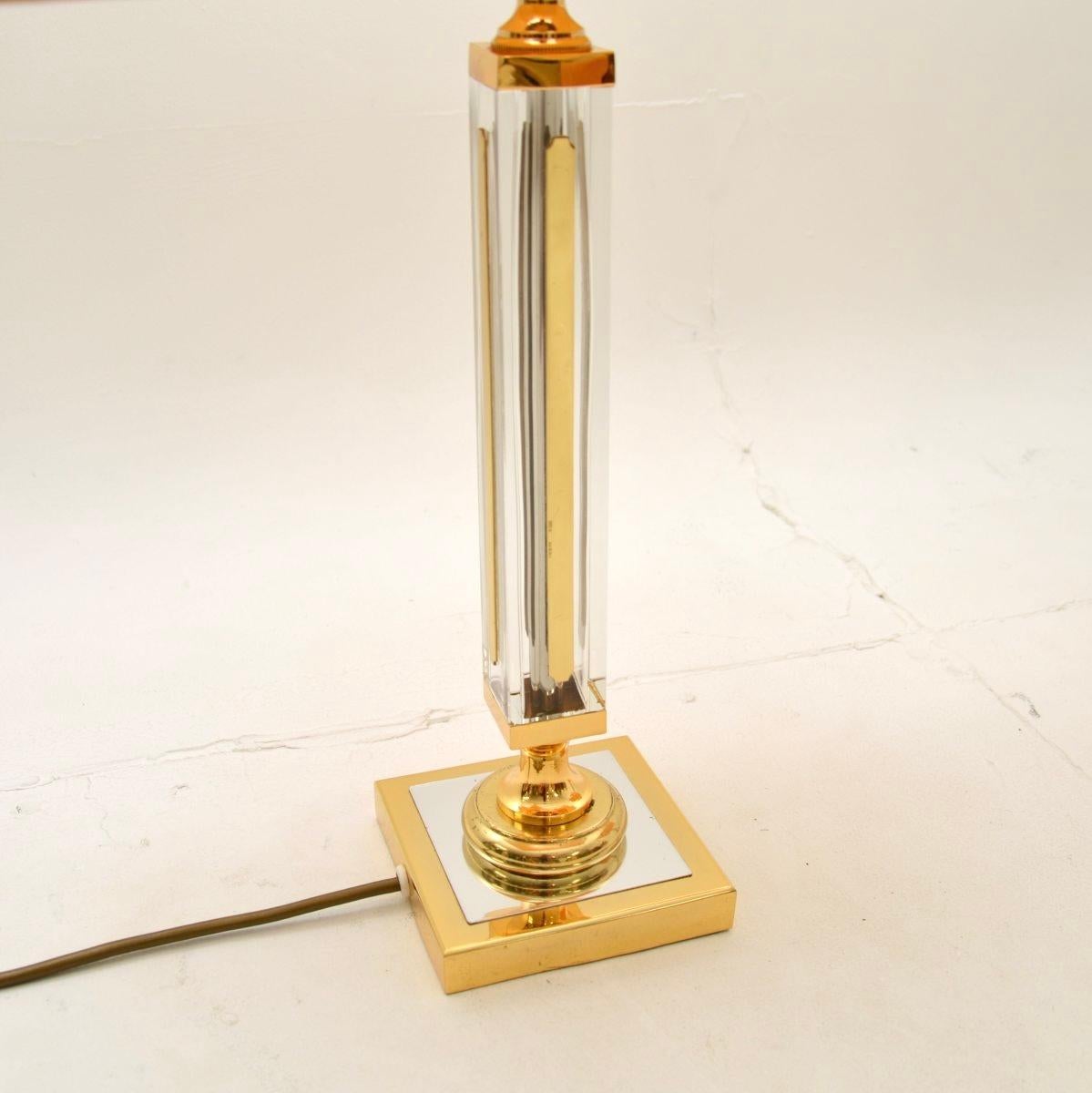 Late 20th Century Pair of Vintage Brass and Glass Table Lamps For Sale