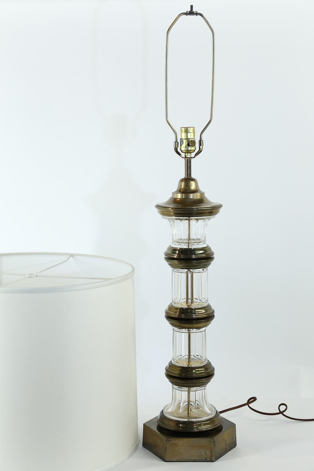 Pair of Vintage Brass and Glass Table Lamps 1