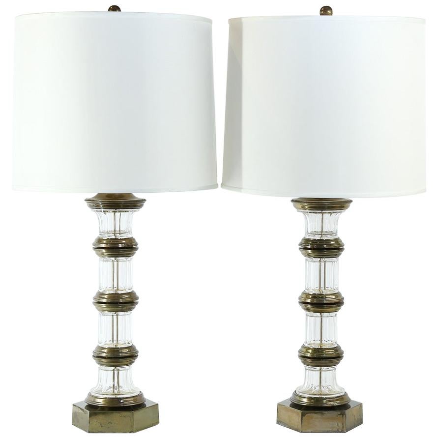 Pair of Vintage Brass and Glass Table Lamps