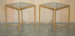 PAIR OF VINTAGE BRASS AND ITALIAN MARBLE SIDE TABLES WITH ORNATELY CASTS BASEs