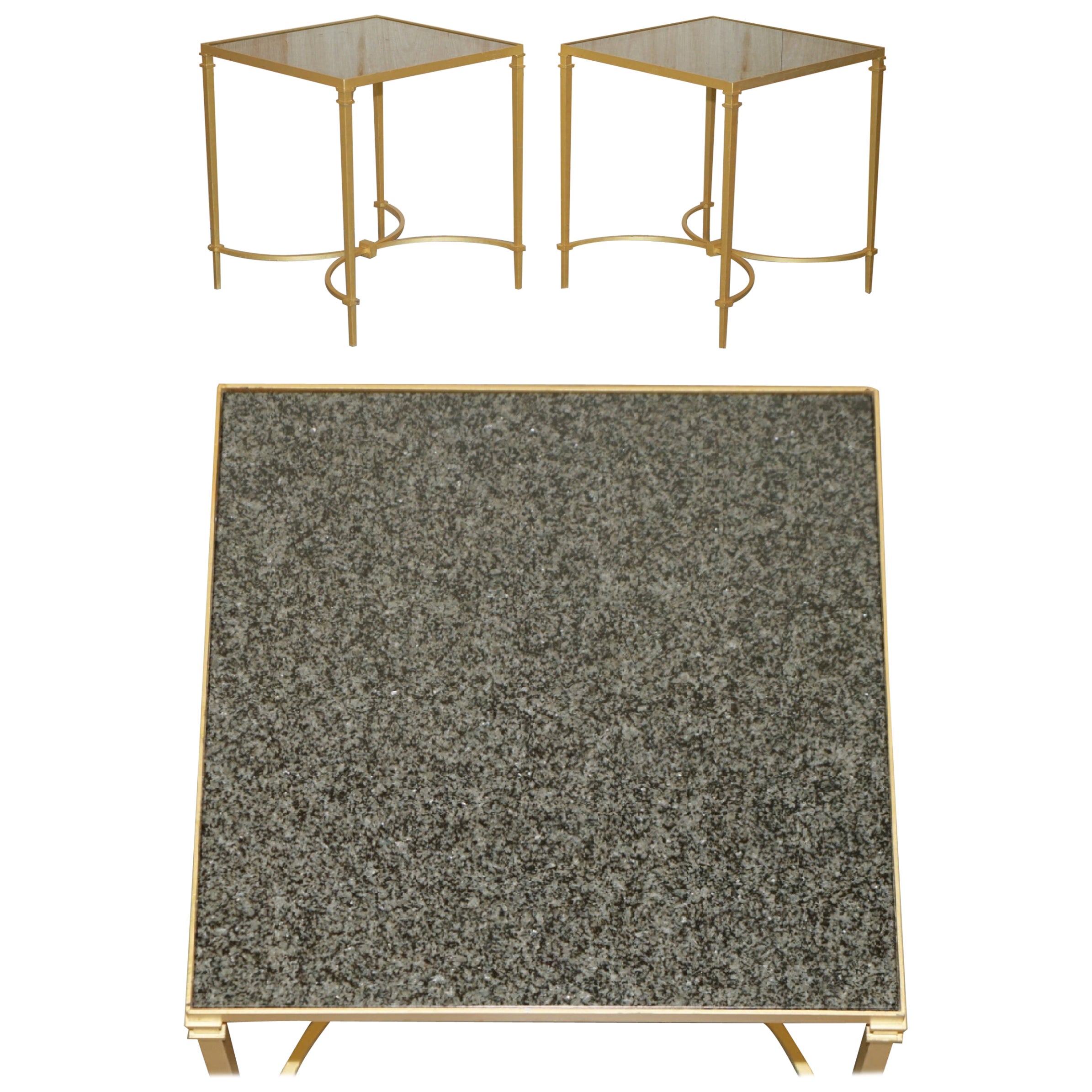 PAIR OF VINTAGE BRASS AND ITALIAN MARBLE SIDE TABLES WITH ORNATELY CASTS BASEs