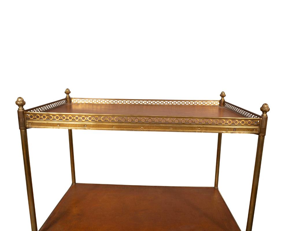 Pair of Vintage Brass and Leather End Tables For Sale 7