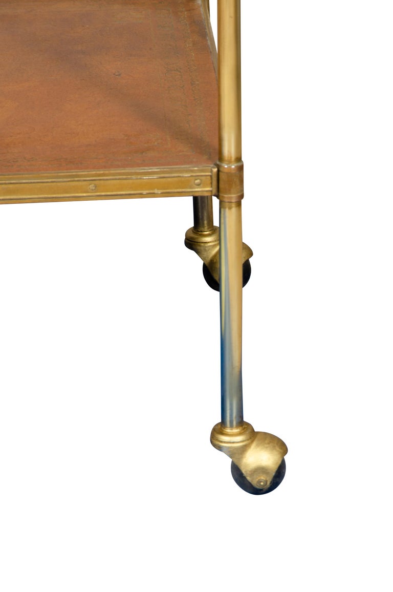 Pair of Vintage Brass and Leather End Tables For Sale at 1stDibs