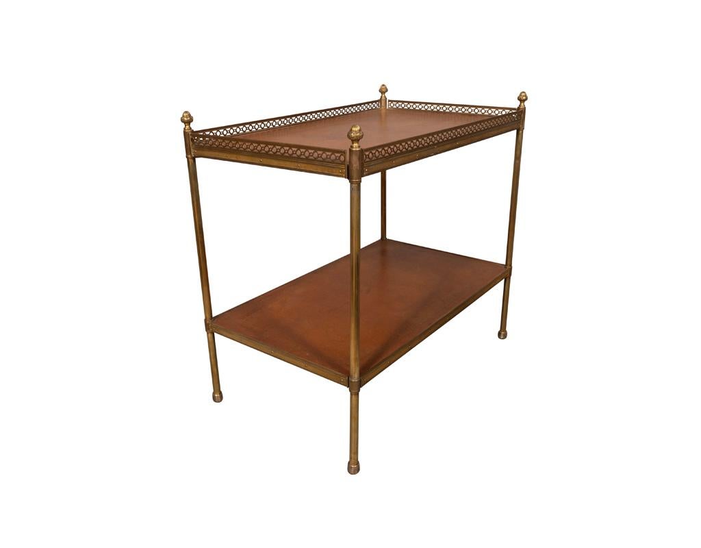 Mid-20th Century Pair of Vintage Brass and Leather End Tables For Sale