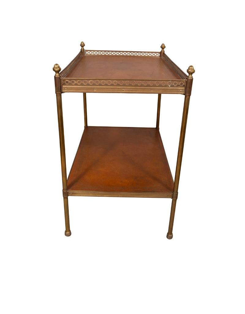 Pair of Vintage Brass and Leather End Tables For Sale 3