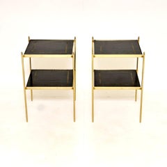 Pair of Vintage Brass and Leather Side Tables