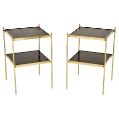 Pair of Vintage Brass and Leather Side Tables