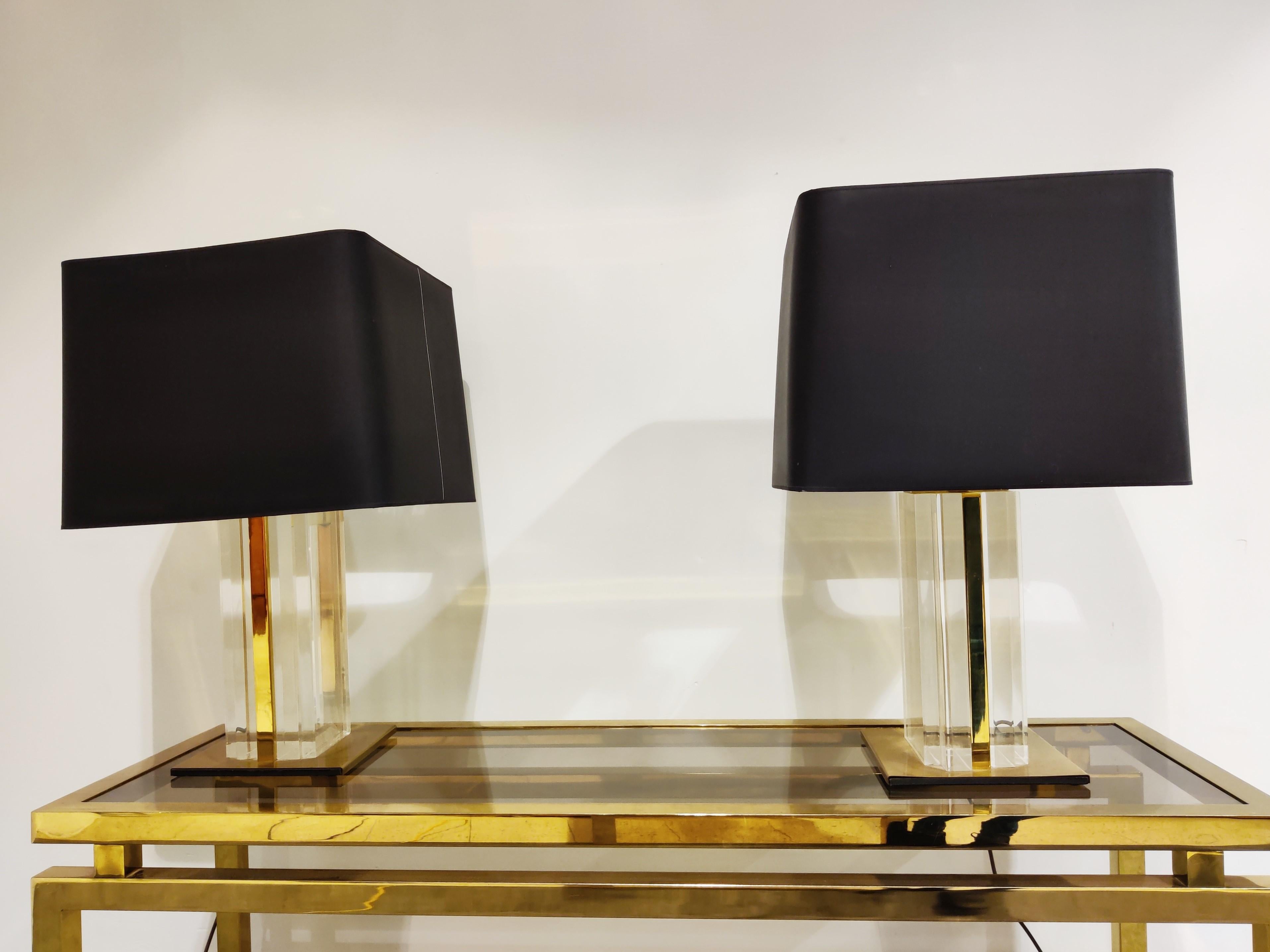 Pair of Vintage Brass and Lucite Table Lamps, 1970s 4