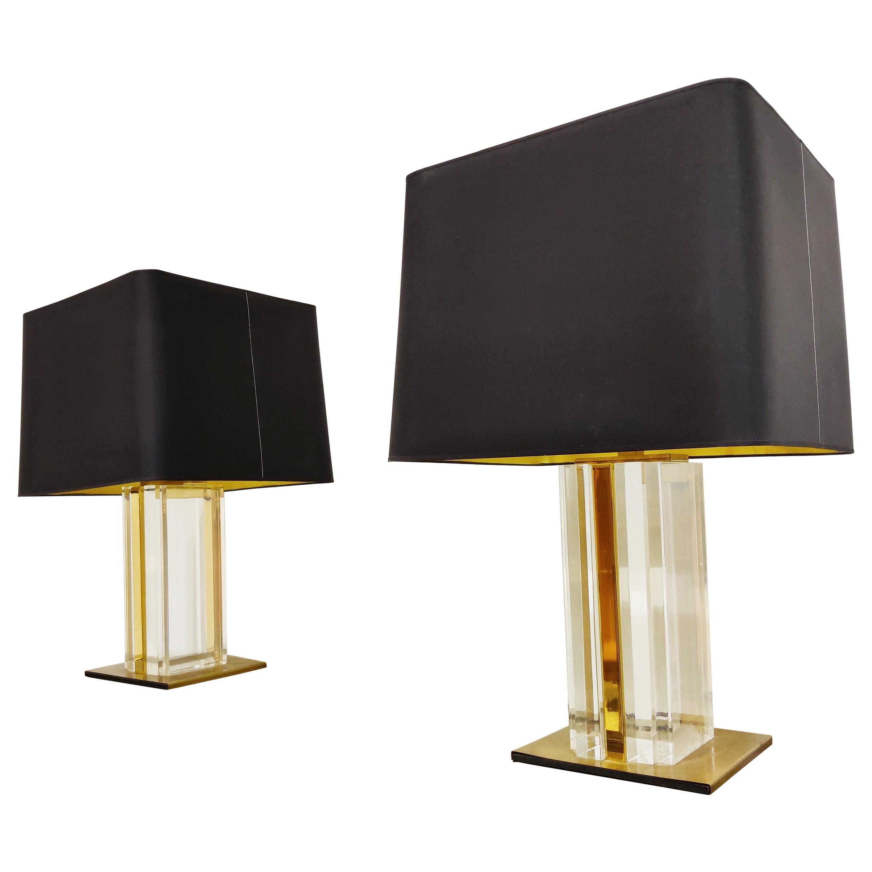 Pair of Vintage Brass and Lucite Table Lamps, 1970s