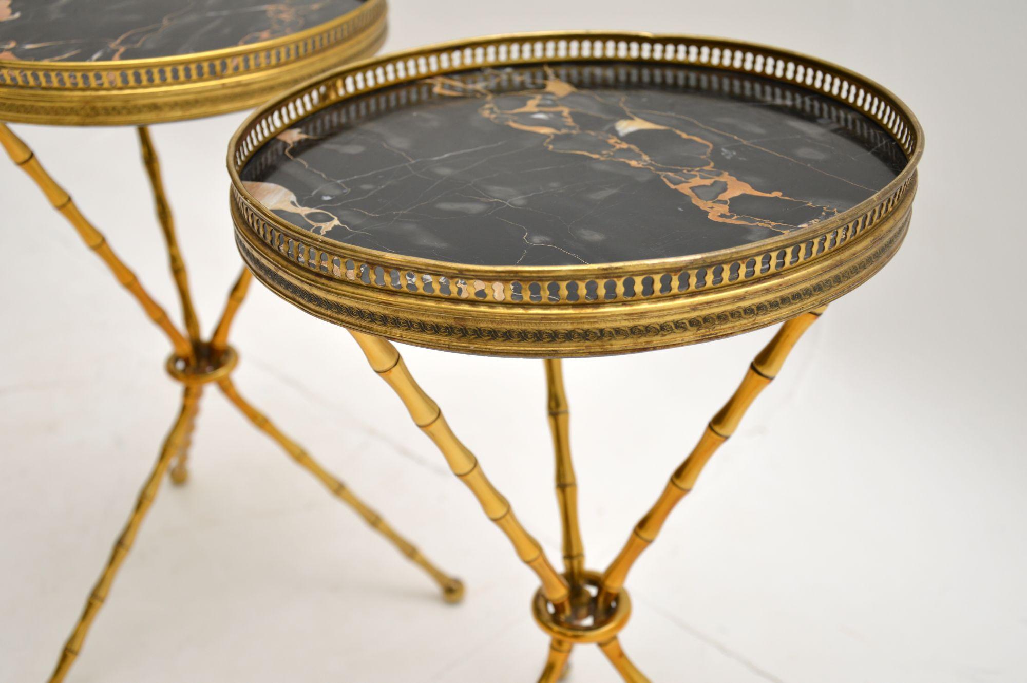 20th Century Pair of Vintage Brass and Marble Side Tables