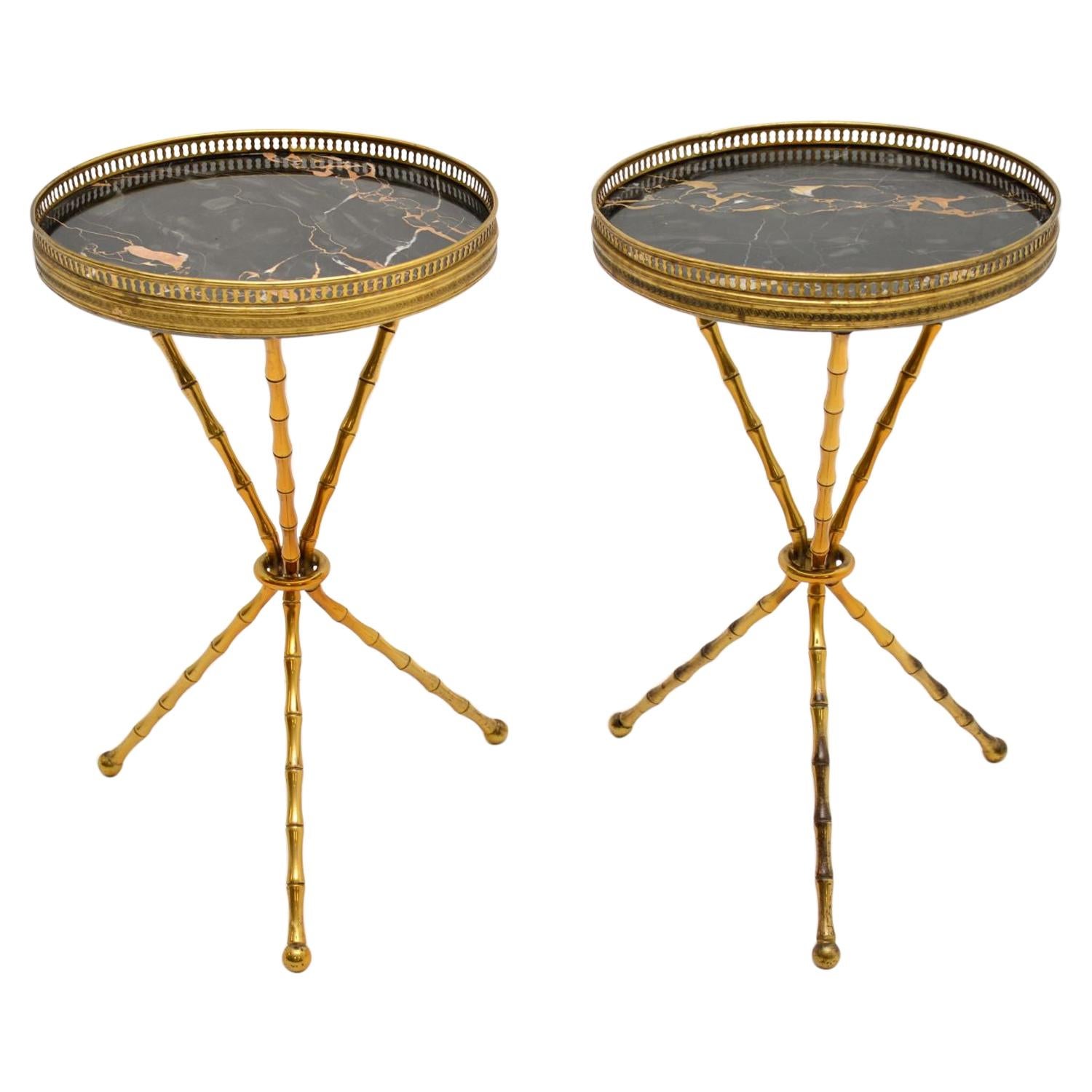 Pair of Vintage Brass and Marble Side Tables