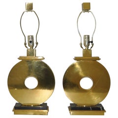 Coppia di lampade da tavolo vintage in ottone e marmo di Robert Abbey