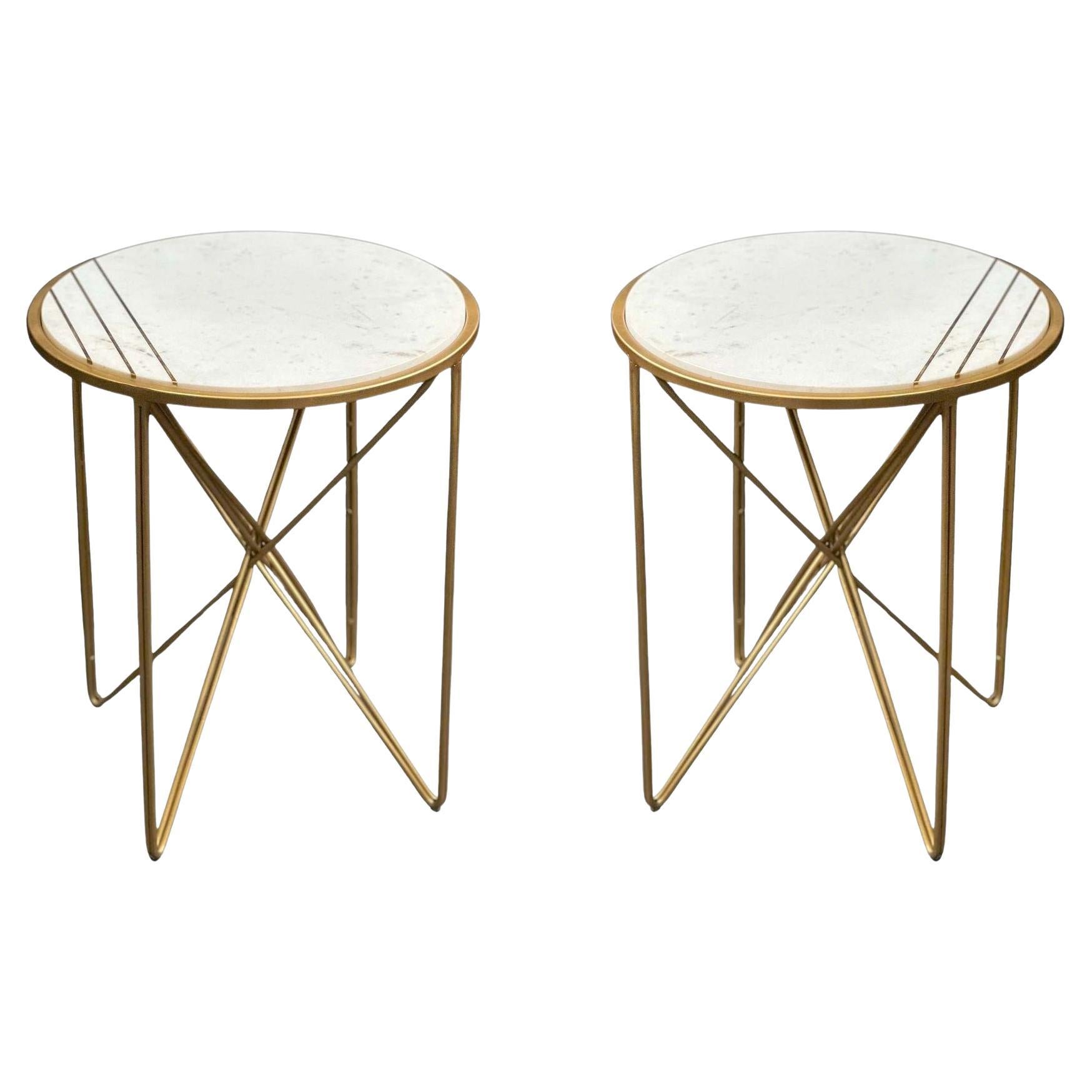 Pair of Vintage Brass and Marble Top Side Tables For Sale