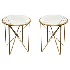 Pair of Vintage Brass and Marble Top Side Tables