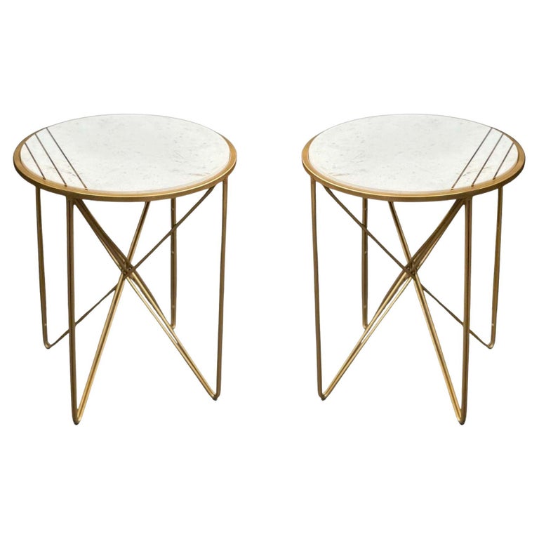 Pair of Vintage Brass and Marble Top Side Tables For Sale at 1stDibs