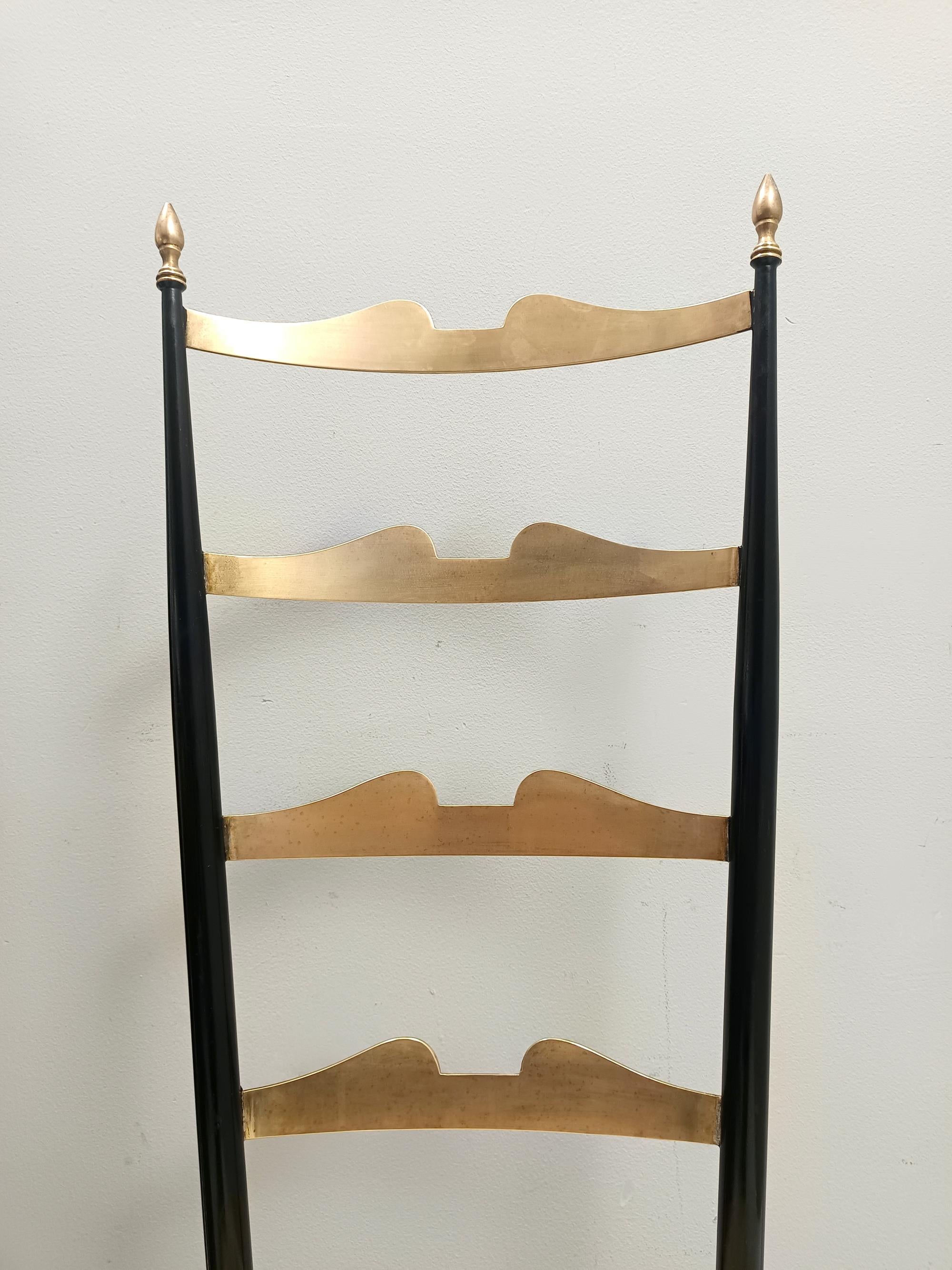 Pareja de Sillas Chiavarinas Vintage de Latón y Metal con Tela Amarilla, Italia en venta 5