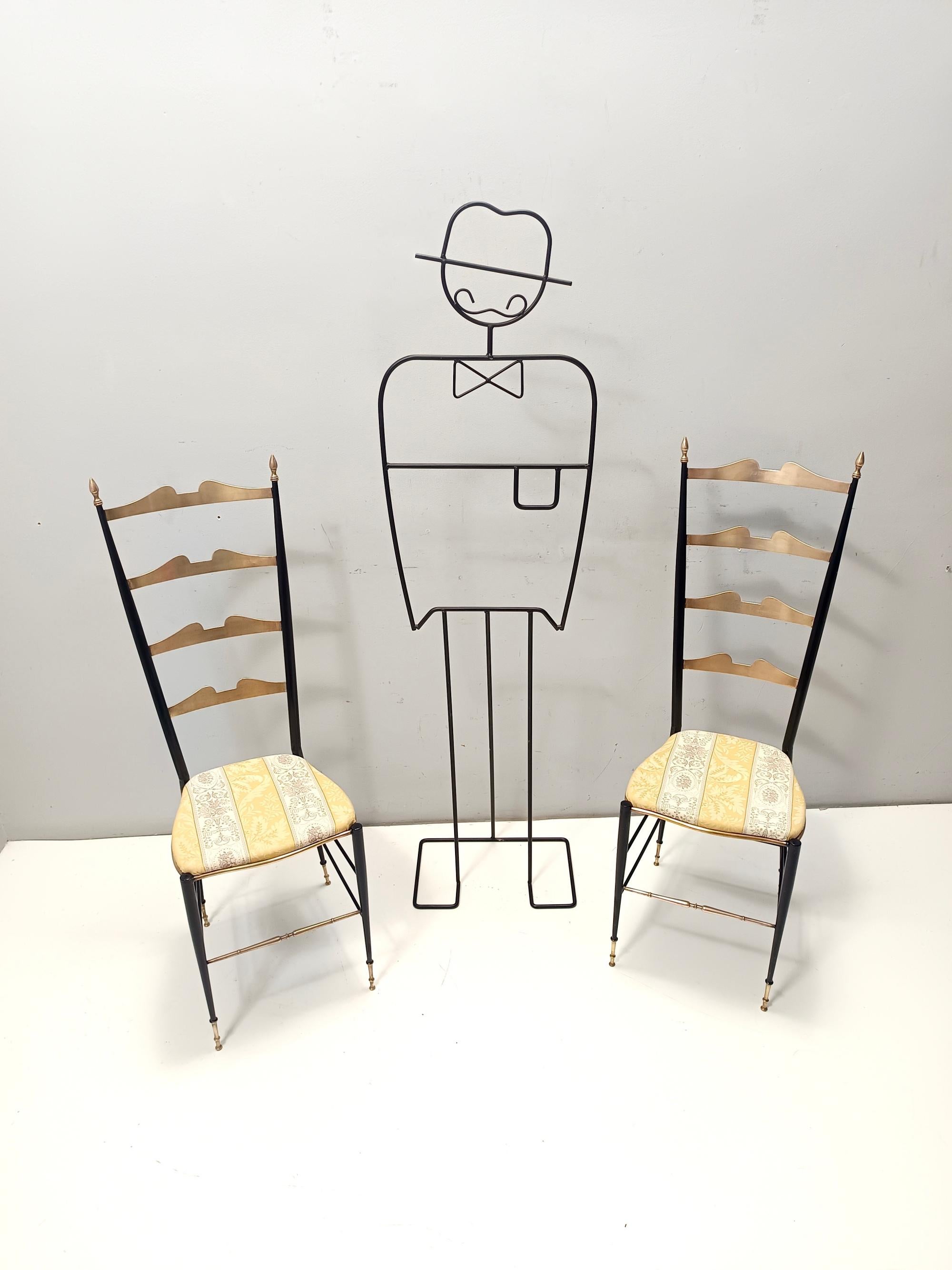 Pareja de Sillas Chiavarinas Vintage de Latón y Metal con Tela Amarilla, Italia Italiano en venta